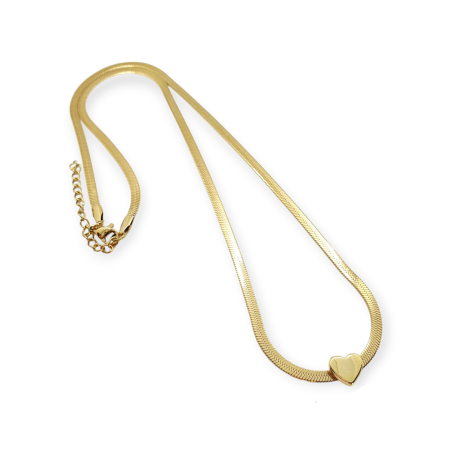 necklace steel gold snakechain with gold heart